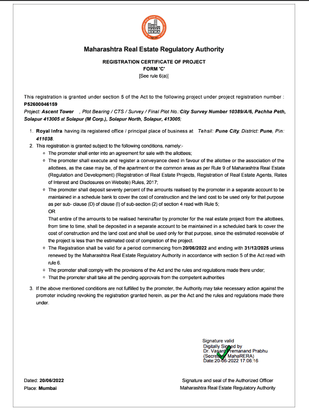 RERA Certificate P52600046159