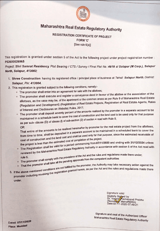 RERA Certificate P52600026965